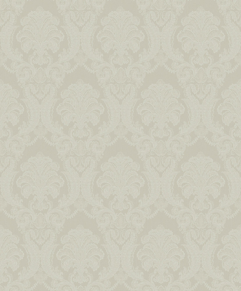 Renatta Cream Damask Wallpaper by Sirpi Italian Silk Covers about 57.5 square feet 20.9-in by 33-ft long roll Unpasted 12.6 - Fabric Carolina -