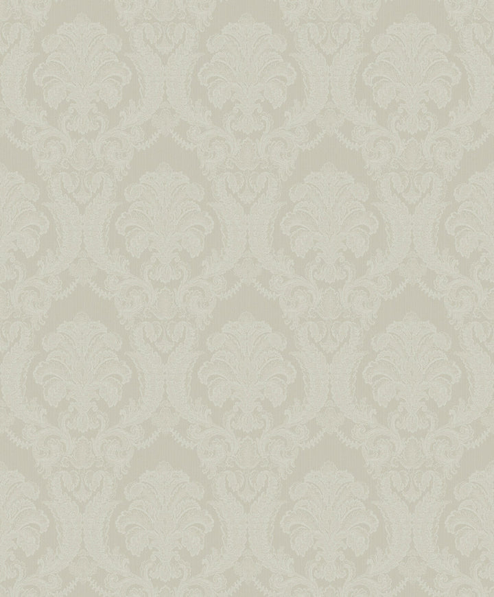 Renatta Cream Damask Wallpaper by Sirpi Italian Silk Covers about 57.5 square feet 20.9-in by 33-ft long roll Unpasted 12.6 - Fabric Carolina -