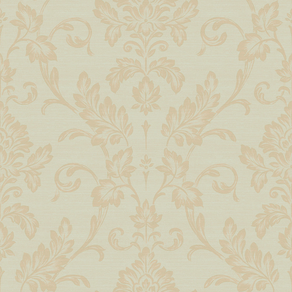 Antonella Gold Scroll Wallpaper by Sirpi Italian Silk Covers about 57.5 square feet 20.9-in by 33-ft long roll Unpasted 20.9 - Fabric Carolina -