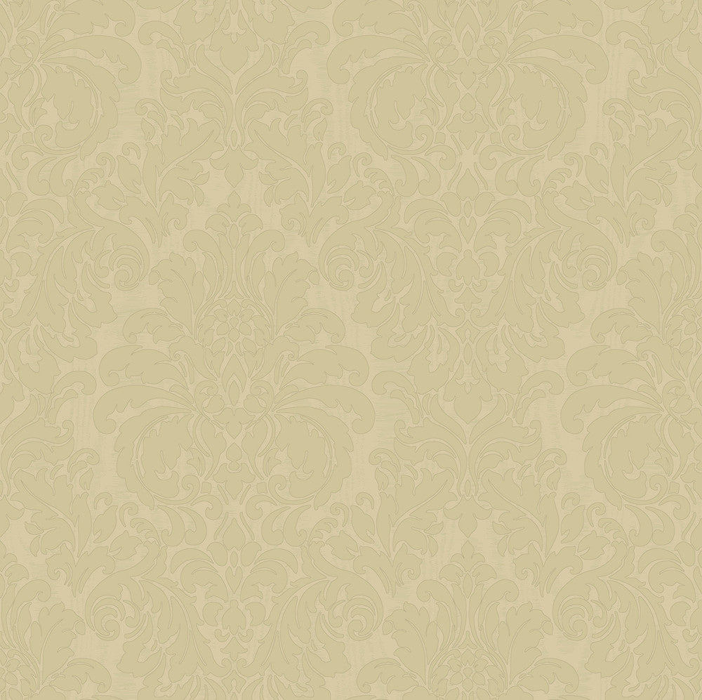 Betina Gold Damask Wallpaper by Sirpi Italian Silk Covers about 57.5 square feet 20.9-in by 33-ft long roll Unpasted 20.9 - Fabric Carolina -