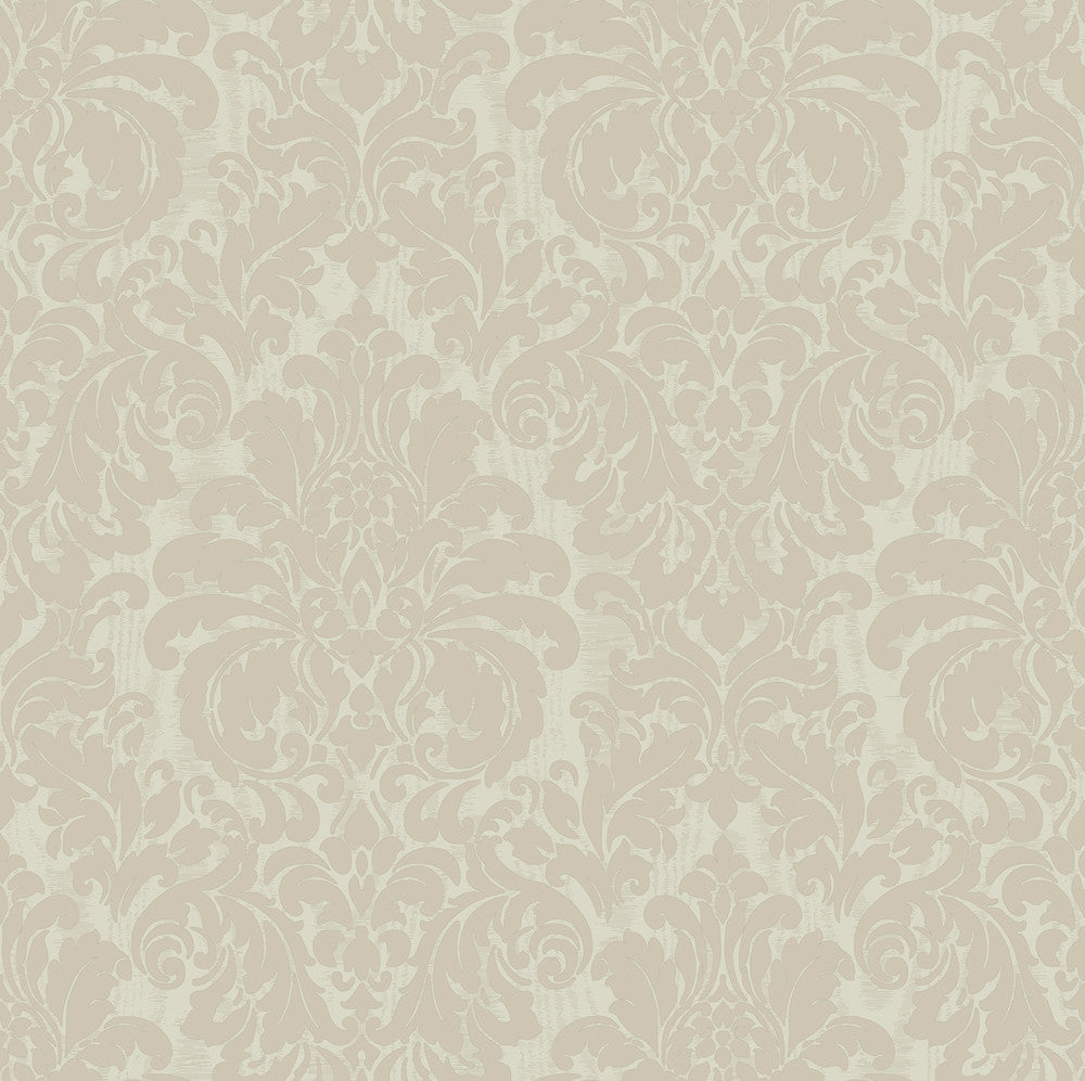 Betina Cream Damask Wallpaper by Sirpi Italian Silk Covers about 57.5 square feet 20.9-in by 33-ft long roll Unpasted 20.9 - Fabric Carolina -