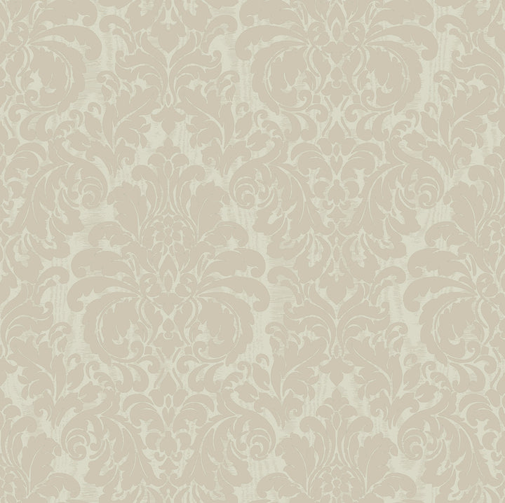 Betina Cream Damask Wallpaper by Sirpi Italian Silk Covers about 57.5 square feet 20.9-in by 33-ft long roll Unpasted 20.9 - Fabric Carolina -