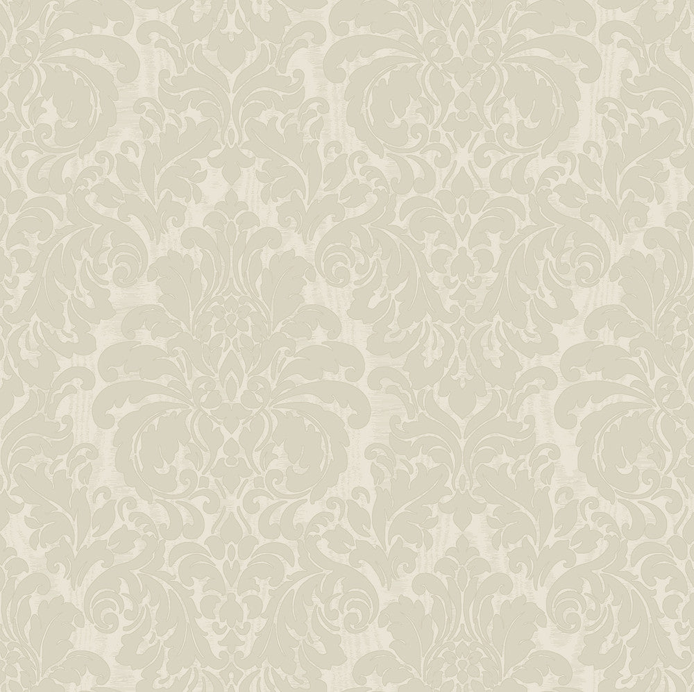 Betina White Damask Wallpaper by Sirpi Italian Silk Covers about 57.5 square feet 20.9-in by 33-ft long roll Unpasted 20.9 - Fabric Carolina -