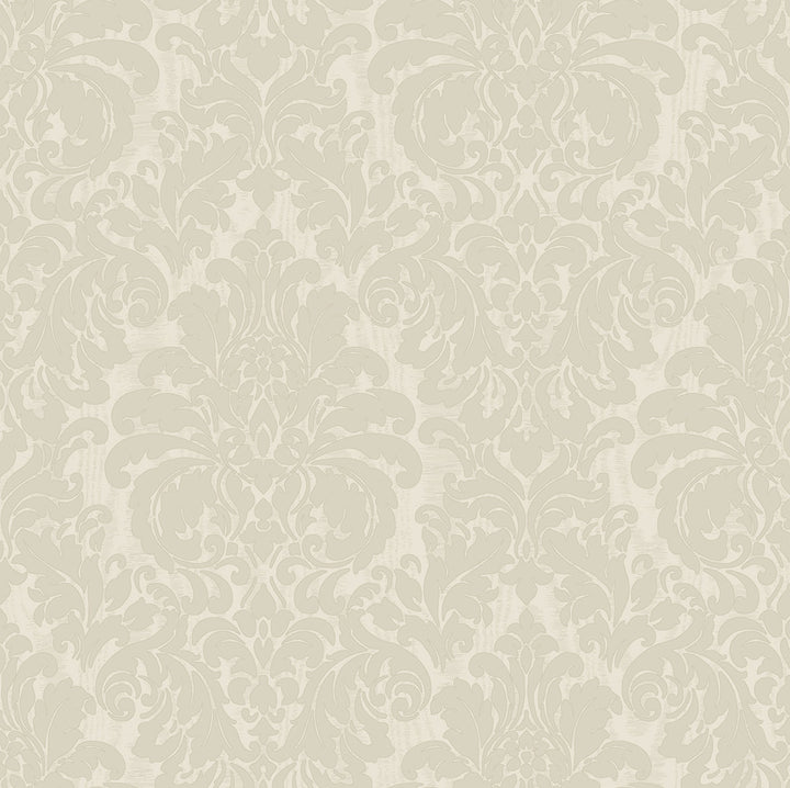 Betina White Damask Wallpaper by Sirpi Italian Silk Covers about 57.5 square feet 20.9-in by 33-ft long roll Unpasted 20.9 - Fabric Carolina -