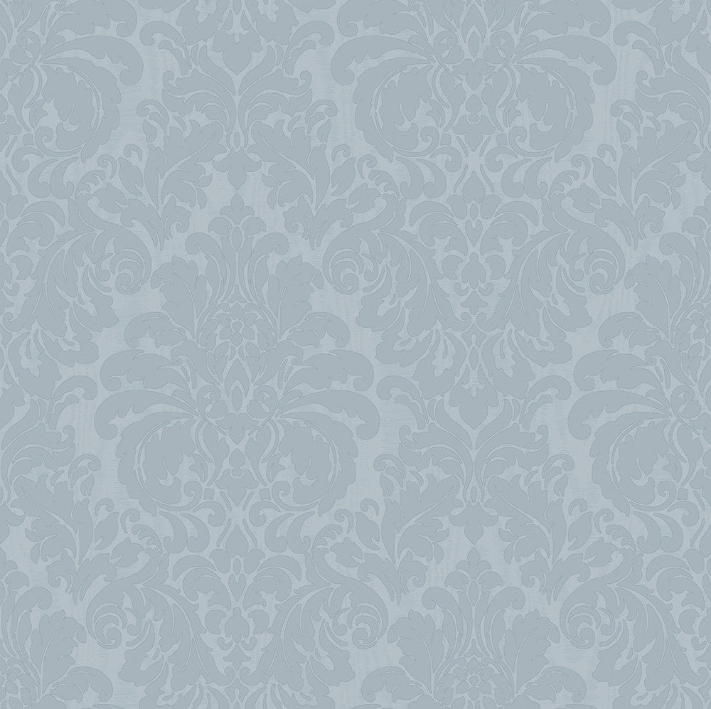 Betina Light Blue Damask Wallpaper by Sirpi Italian Silk Covers about 57.5 square feet 20.9-in by 33-ft long roll Unpasted 20.9 - Fabric Carolina -