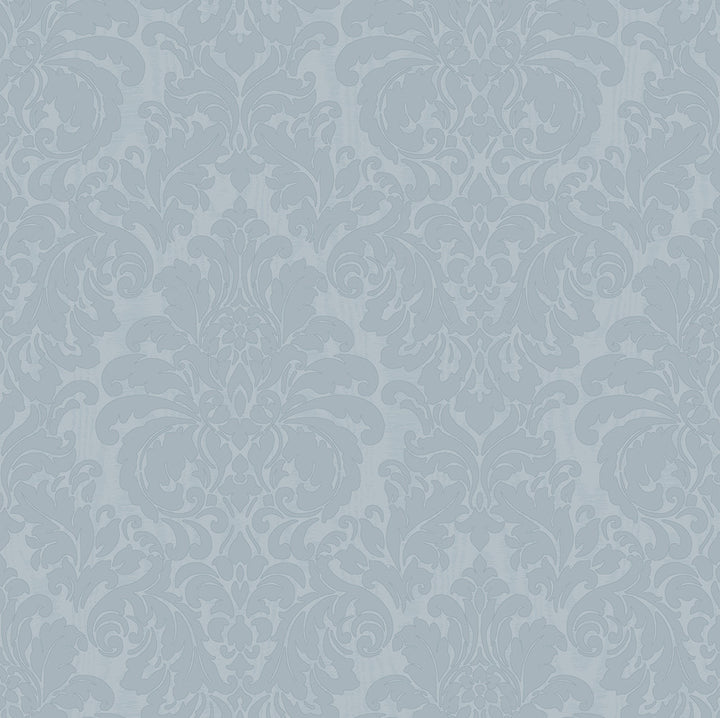 Betina Light Blue Damask Wallpaper by Sirpi Italian Silk Covers about 57.5 square feet 20.9-in by 33-ft long roll Unpasted 20.9 - Fabric Carolina -
