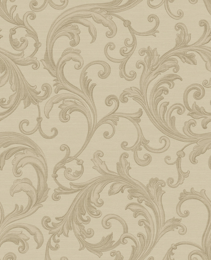 Noemi Taupe Acanthus Wallpaper by Sirpi Italian Silk Covers about 56.4 square feet 20.5-in by 33-ft long roll Unpasted 25.2 - Fabric Carolina -