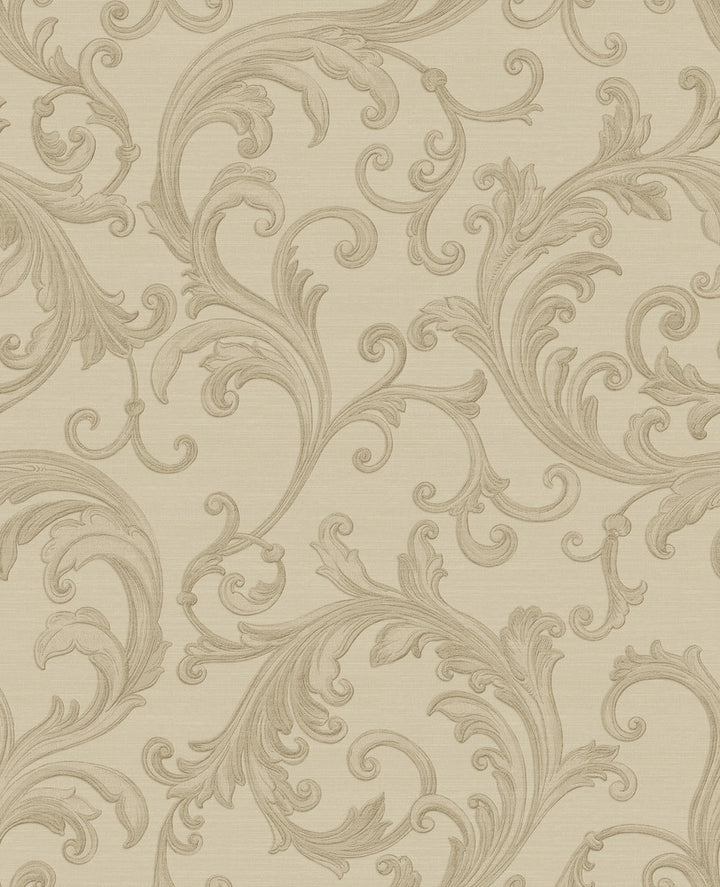 Noemi Taupe Acanthus Wallpaper by Sirpi Italian Silk Covers about 56.4 square feet 20.5-in by 33-ft long roll Unpasted 25.2 - Fabric Carolina -
