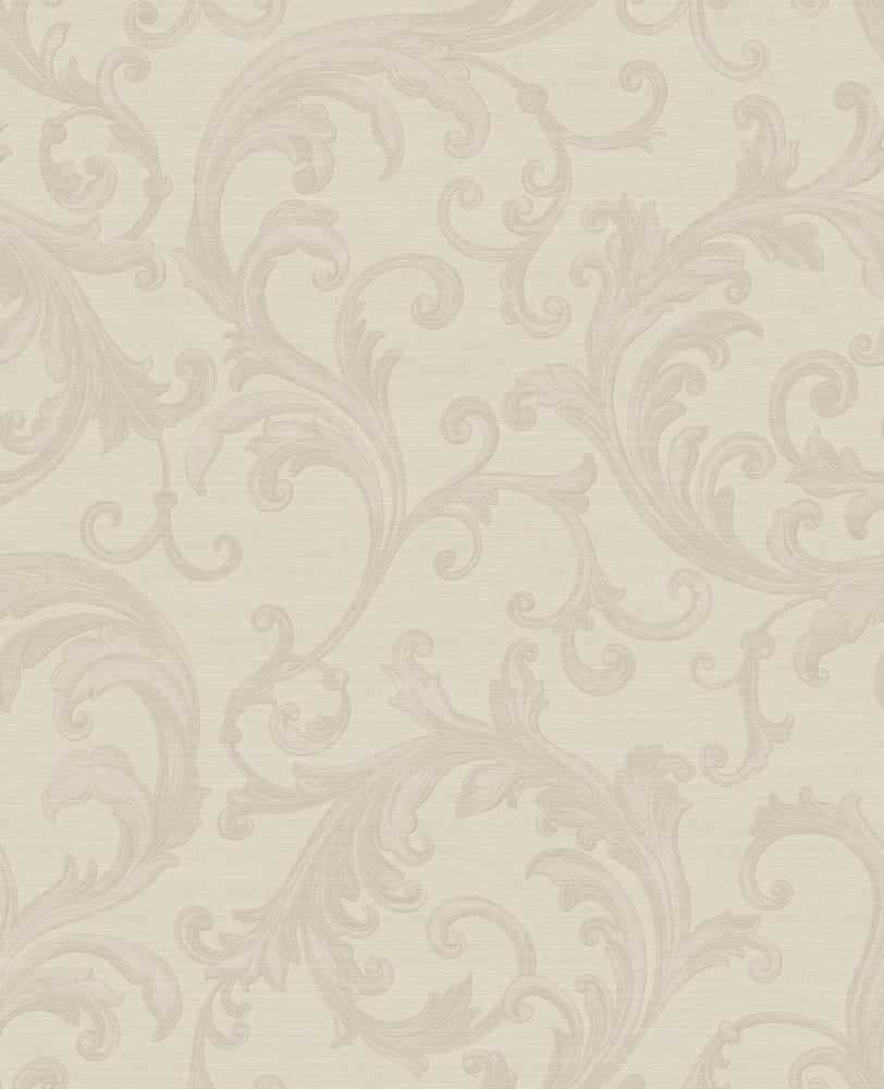 Noemi Cream Acanthus Wallpaper by Sirpi Italian Silk Covers about 56.4 square feet 20.5-in by 33-ft long roll Unpasted 25.2 - Fabric Carolina -