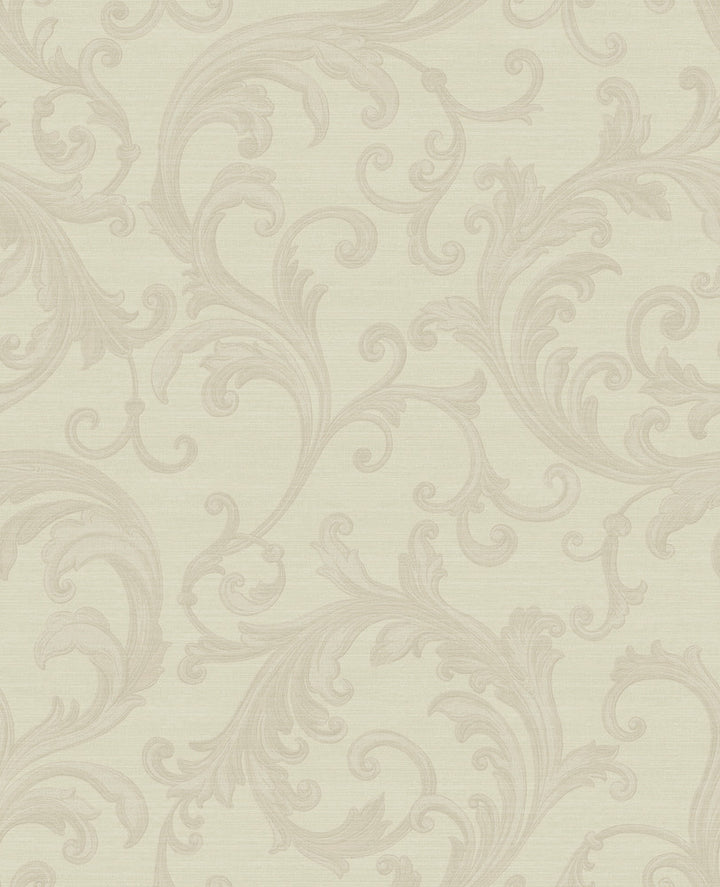 Noemi Cream Acanthus Wallpaper by Sirpi Italian Silk Covers about 56.4 square feet 20.5-in by 33-ft long roll Unpasted 25.2 - Fabric Carolina -