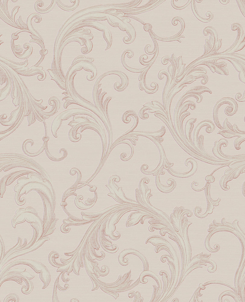 Noemi Rose Acanthus Wallpaper by Sirpi Italian Silk Covers about 56.4 square feet 20.5-in by 33-ft long roll Unpasted 25.2 - Fabric Carolina -