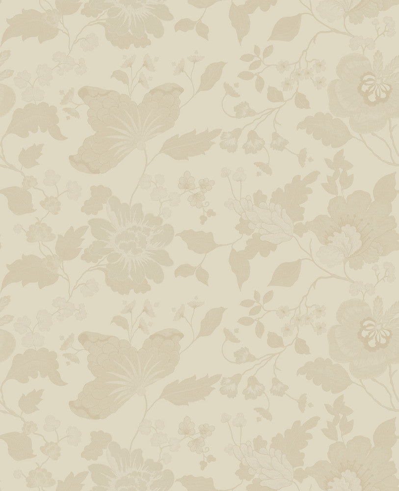 Vittoria Cream Floral Wallpaper by Sirpi Italian Silk Covers about 56.4 square feet 20.5-in by 33-ft long roll Unpasted 25.2 - Fabric Carolina -