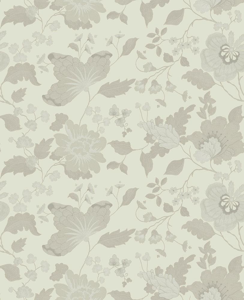 Vittoria White Floral Wallpaper by Sirpi Italian Silk Covers about 56.4 square feet 20.5-in by 33-ft long roll Unpasted 25.2 - Fabric Carolina -
