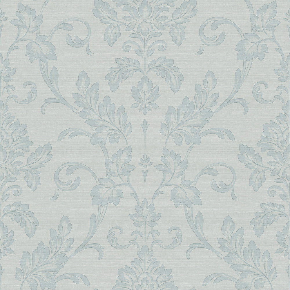 Antonella Light Blue Scroll Wallpaper by Sirpi Italian Silk Covers about 57.5 square feet 20.9-in by 33-ft long roll Unpasted 20.9 - Fabric Carolina -