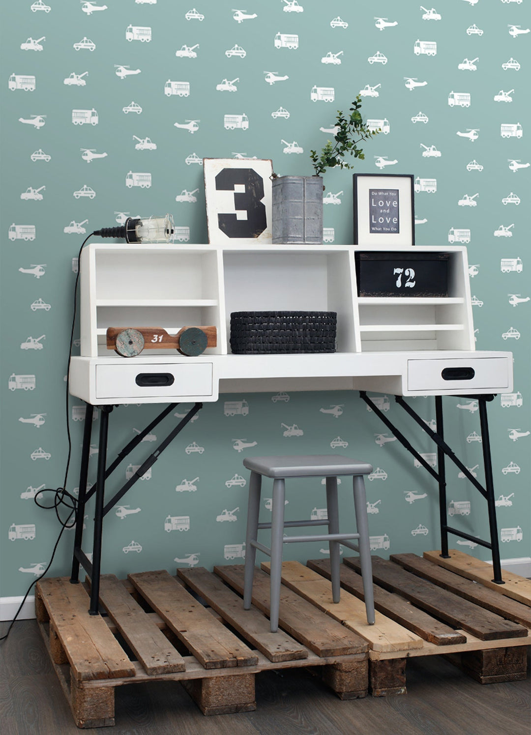 Briony Blue Vehicles Wallpaper by Chesapeake Designer