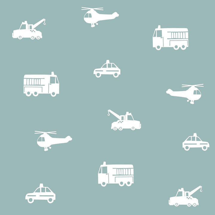 Briony Blue Vehicles Wallpaper by Chesapeake Fable Covers about 57.5 square feet 20.9-in by 33-ft long roll Unpasted 20.9 - Fabric Carolina -