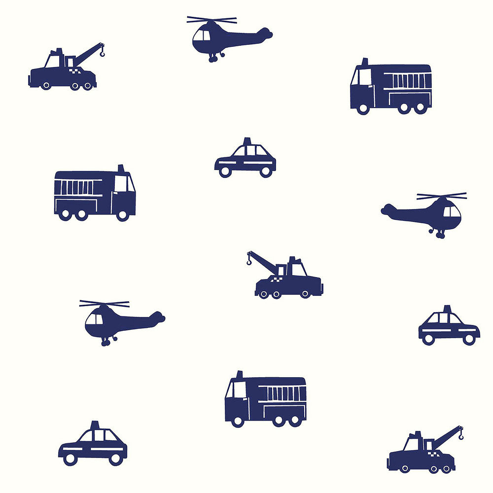 Briony Navy Vehicles Wallpaper by Chesapeake Fable Covers about 57.5 square feet 20.9-in by 33-ft long roll Unpasted 20.9 - Fabric Carolina -