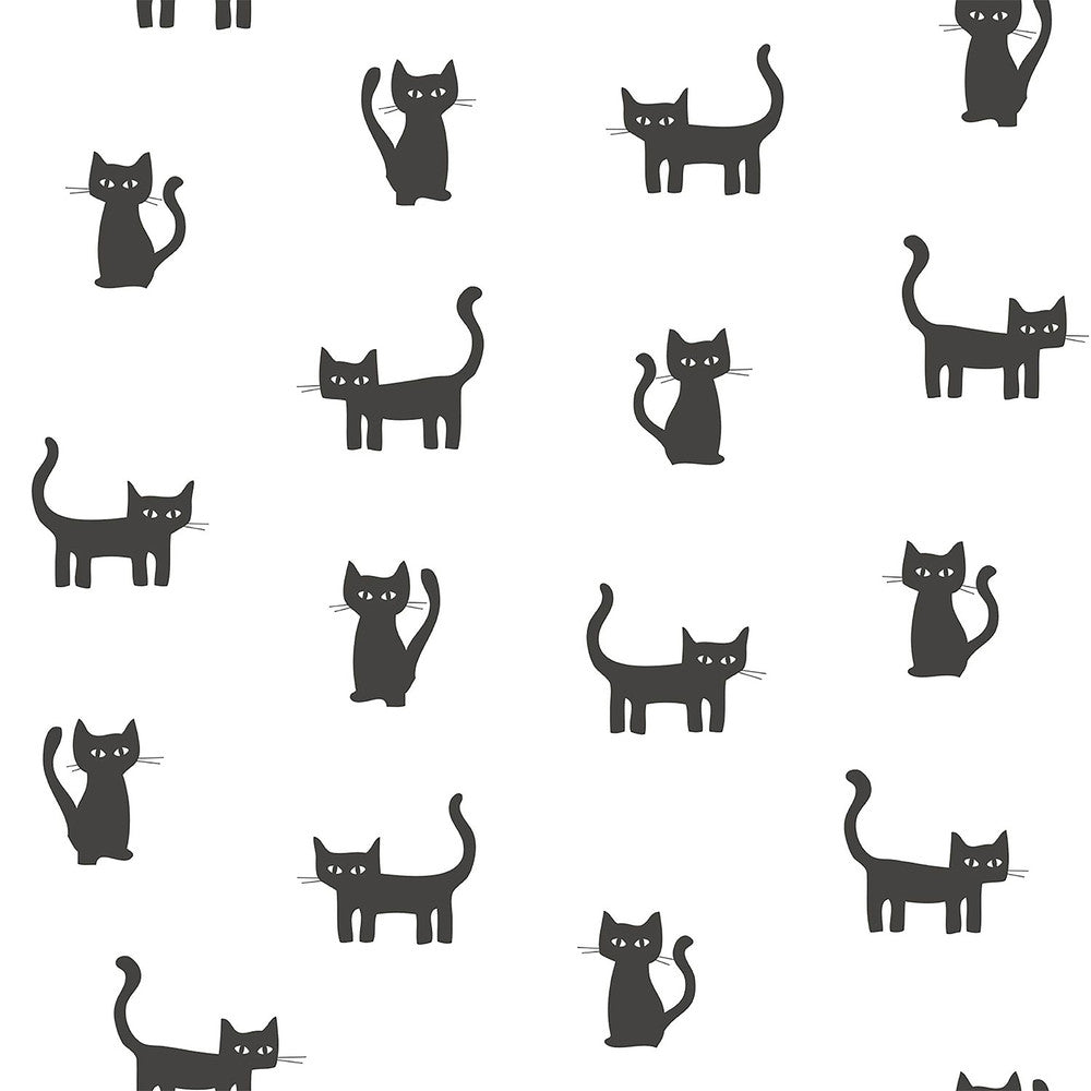 Delia Black Kitty Wallpaper by Chesapeake Fable Covers about 57.5 square feet 20.9-in by 33-ft long roll Unpasted 20.9 - Fabric Carolina -
