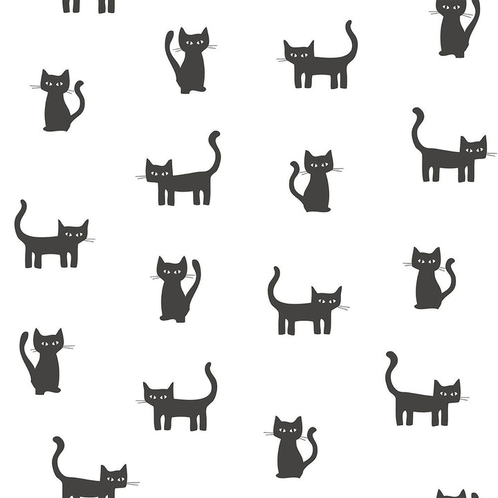 Delia Black Kitty Wallpaper by Chesapeake Fable Covers about 57.5 square feet 20.9-in by 33-ft long roll Unpasted 20.9 - Fabric Carolina -