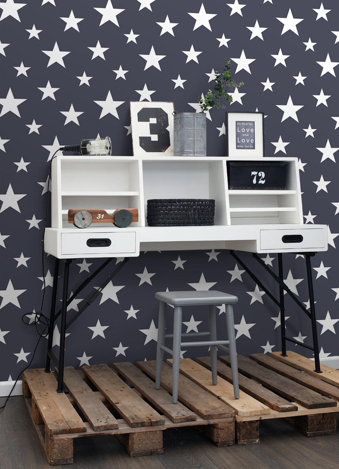 Amira Navy Stars Wallpaper by Chesapeake Designer