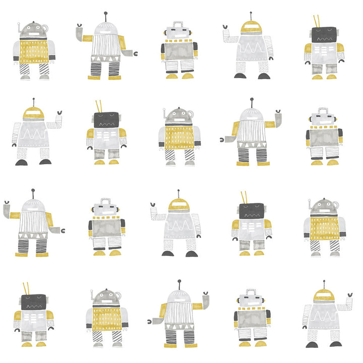 Callum Gold Robots Wallpaper by Chesapeake Fable Covers about 57.5 square feet 20.9-in by 33-ft long roll Unpasted 20.9 - Fabric Carolina -