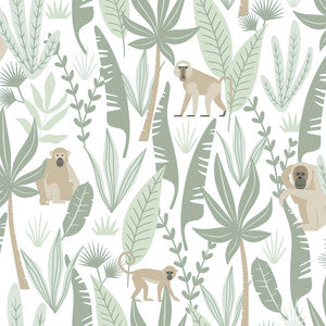Kiki Light Green Monkeys Wallpaper by Chesapeake