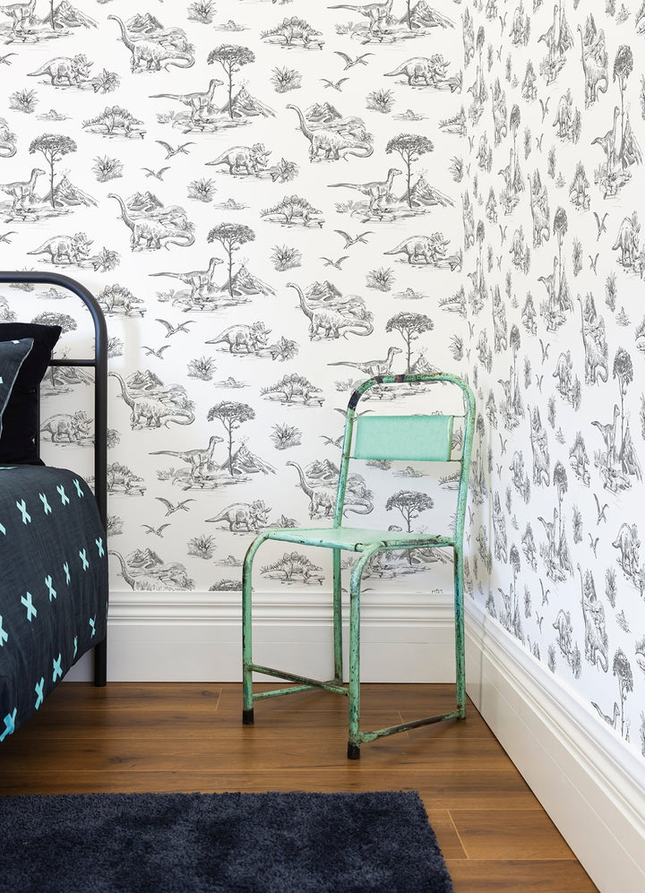 Isolde Charcoal Dinosaurs Wallpaper by Chesapeake Designer