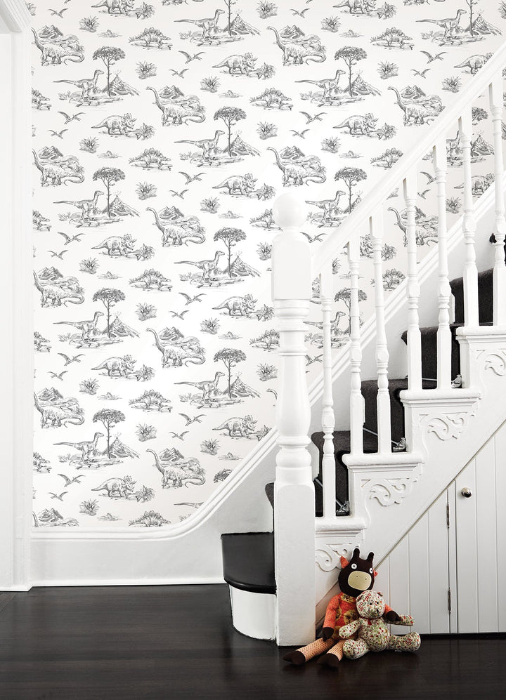 Isolde Charcoal Dinosaurs Wallpaper by Chesapeake Designer