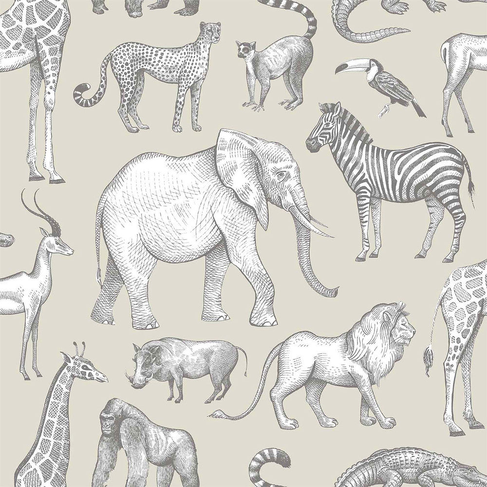 Kenji Taupe Safari Wallpaper by Chesapeake Fable Covers about 57.5 square feet 20.9-in by 33-ft long roll Unpasted 10.4 - Fabric Carolina -