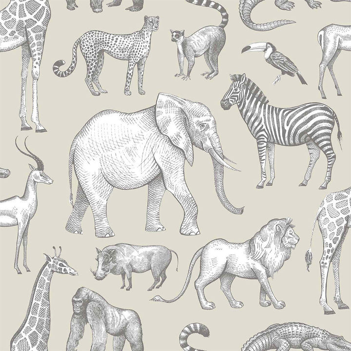 Kenji Taupe Safari Wallpaper by Chesapeake Fable Covers about 57.5 square feet 20.9-in by 33-ft long roll Unpasted 10.4 - Fabric Carolina -