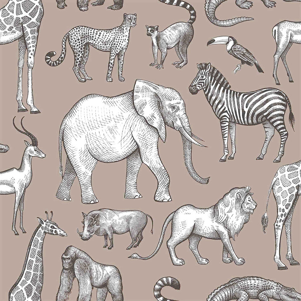 Kenji Light Brown Safari Wallpaper by Chesapeake Fable Covers about 57.5 square feet 20.9-in by 33-ft long roll Unpasted 10.4 - Fabric Carolina -