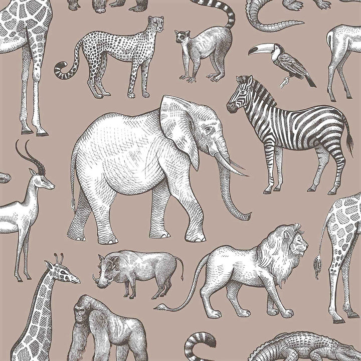 Kenji Light Brown Safari Wallpaper by Chesapeake Fable Covers about 57.5 square feet 20.9-in by 33-ft long roll Unpasted 10.4 - Fabric Carolina -