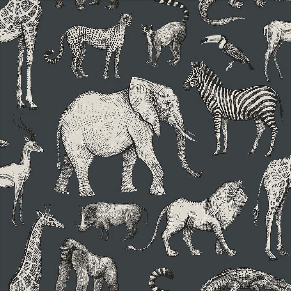 Kenji Navy Safari Wallpaper by Chesapeake Fable Covers about 57.5 square feet 20.9-in by 33-ft long roll Unpasted 10.4 - Fabric Carolina -