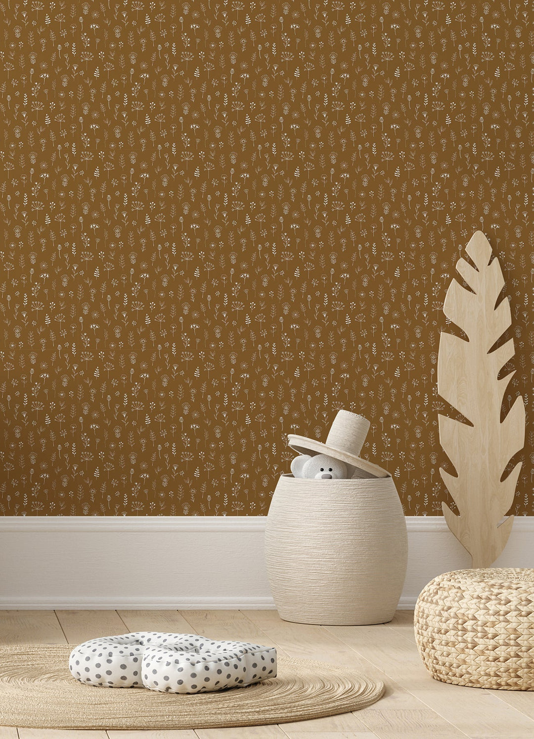 Tatula Chestnut Floral Wallpaper by Chesapeake Designer