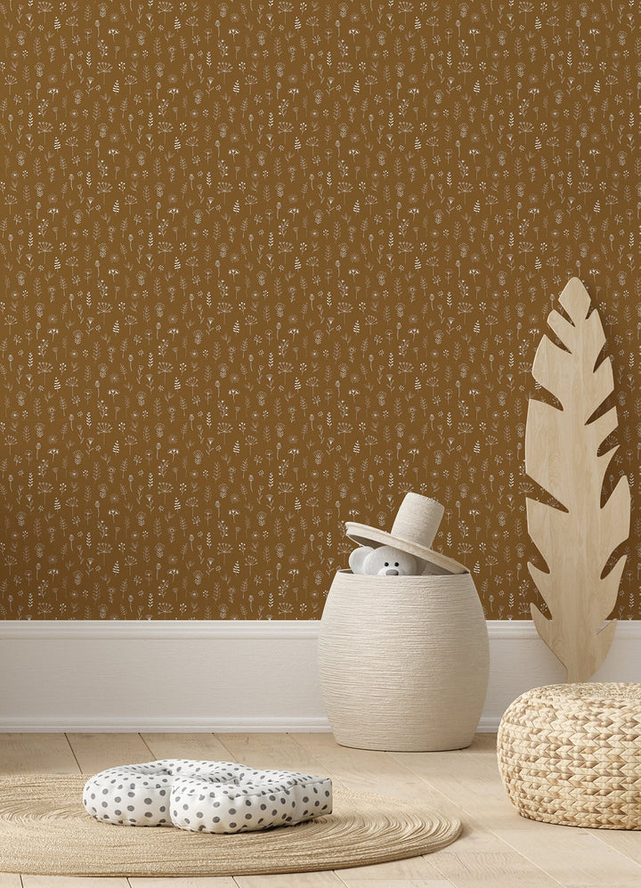 Tatula Chestnut Floral Wallpaper by Chesapeake Designer