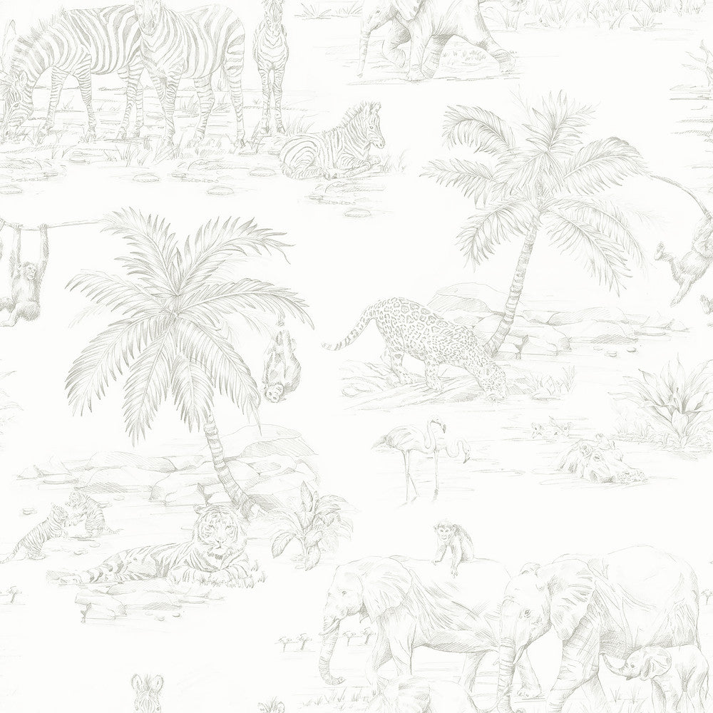 Boheme Platinum Animals Wallpaper by Chesapeake Fable Covers about 57.5 square feet 20.9-in by 33-ft long roll Unpasted 20.9 - Fabric Carolina -