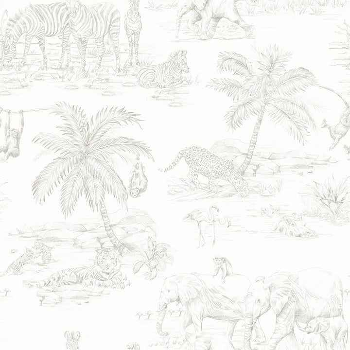 Boheme Platinum Animals Wallpaper by Chesapeake Fable Covers about 57.5 square feet 20.9-in by 33-ft long roll Unpasted 20.9 - Fabric Carolina -