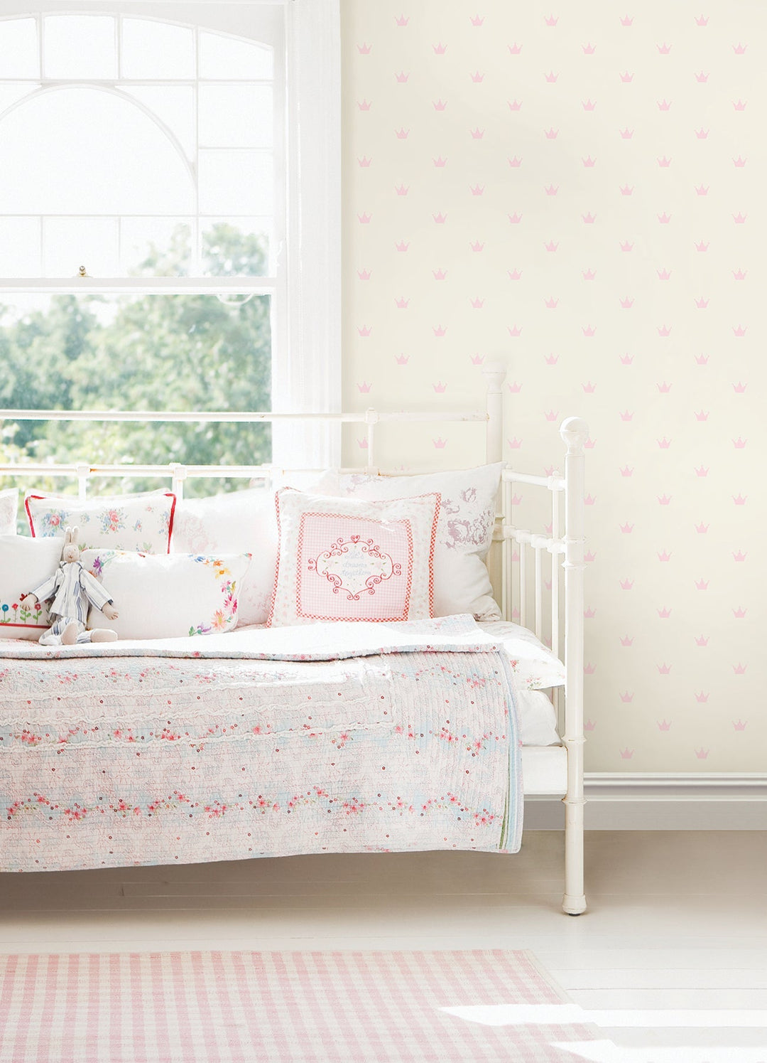 Bea Light Pink Crowns Wallpaper by Chesapeake Designer