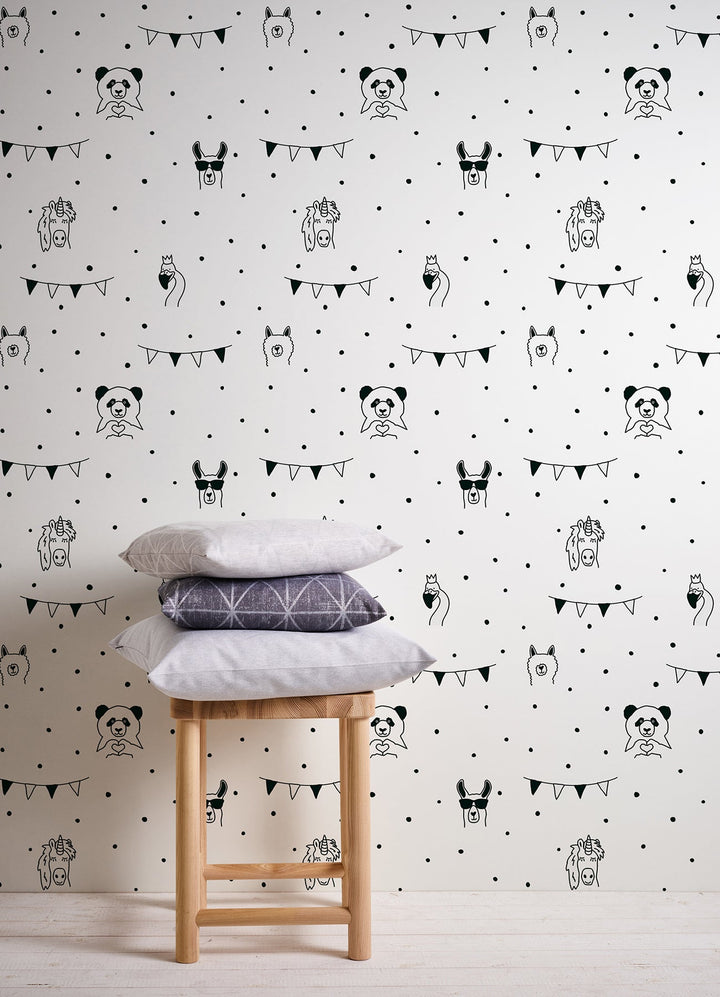 Orlow Black Llama Wallpaper by Chesapeake Designer