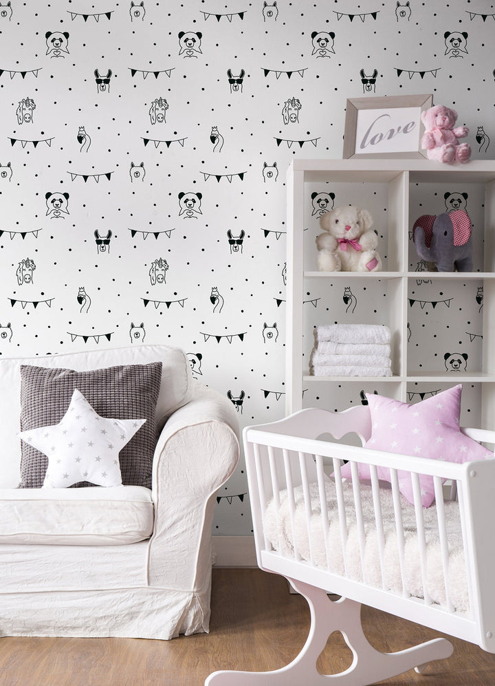 Orlow Black Llama Wallpaper by Chesapeake Designer