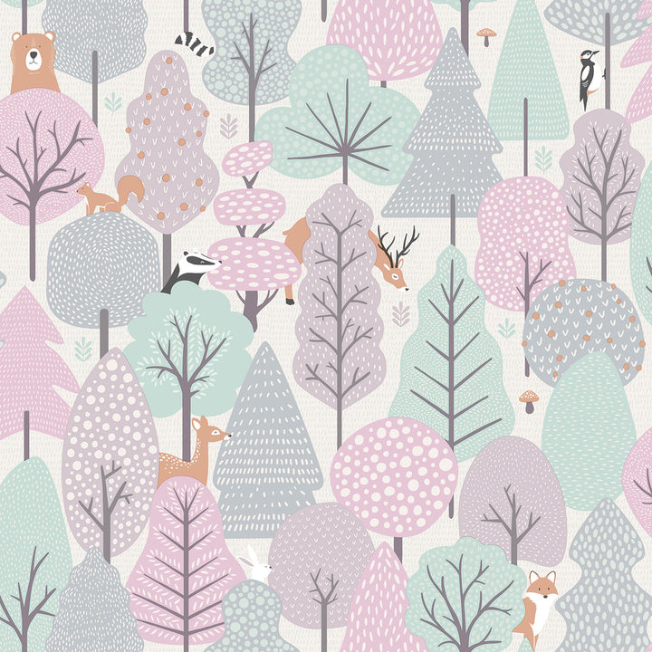 Quillen Pink Forest Wallpaper by Chesapeake Fable Covers about 57.5 square feet 20.9-in by 33-ft long roll Unpasted 10.4 - Fabric Carolina -