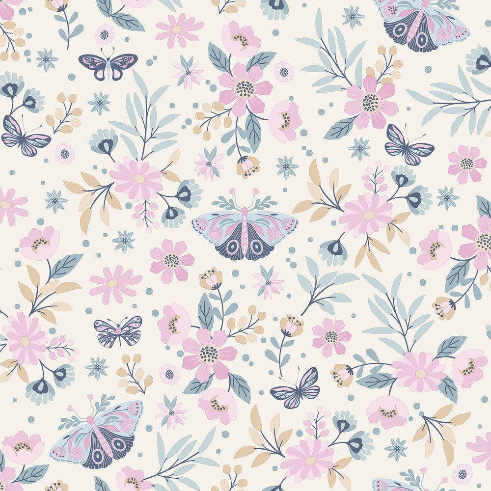Zev Pink Butterfly Wallpaper by Chesapeake Fable Covers about 57.5 square feet 20.9-in by 33-ft long roll Unpasted 10.4 - Fabric Carolina -
