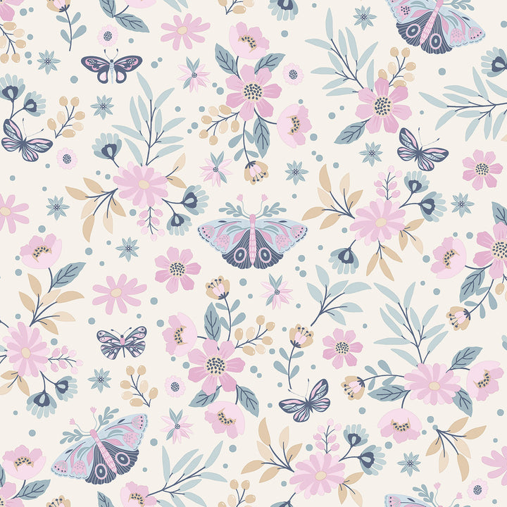 Zev Pink Butterfly Wallpaper by Chesapeake Fable Covers about 57.5 square feet 20.9-in by 33-ft long roll Unpasted 10.4 - Fabric Carolina -