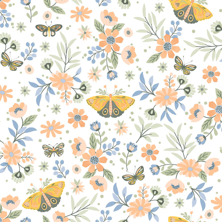 Zev Coral Butterfly Wallpaper by Chesapeake Fable Covers about 57.5 square feet 20.9-in by 33-ft long roll Unpasted 10.4 - Fabric Carolina -
