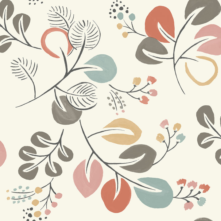 Jonah Multicolor Leaf Trail Wallpaper by A-Street Prints Hannah Covers about 56.4 square feet 20.5-in by 33-ft long roll Unpasted 10.4 - Fabric Carolina -