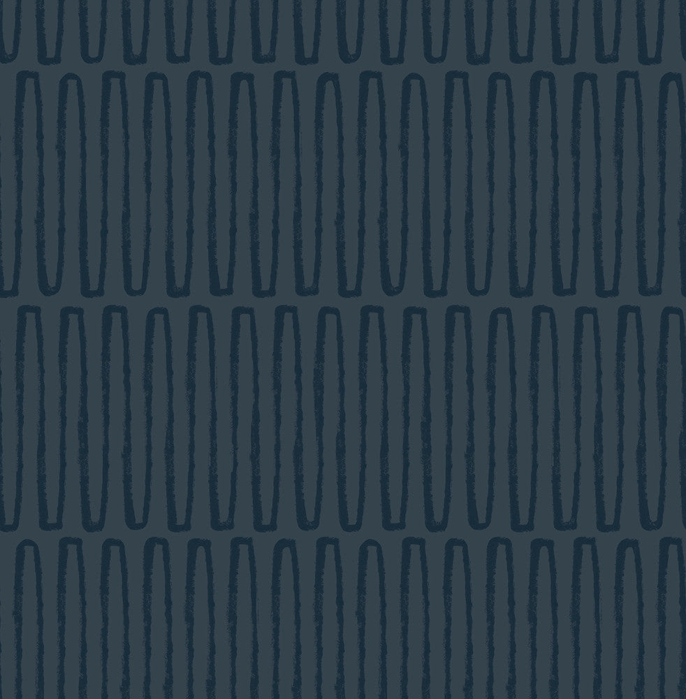 Lars Navy Retro Wave Wallpaper by A-Street Prints Hannah Covers about 56.4 square feet 20.5-in by 33-ft long roll Unpasted 20.9 - Fabric Carolina -