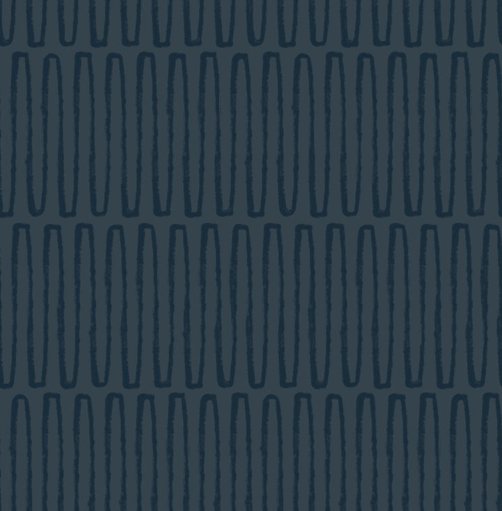 Lars Navy Retro Wave Wallpaper by A-Street Prints Hannah Covers about 56.4 square feet 20.5-in by 33-ft long roll Unpasted 20.9 - Fabric Carolina -