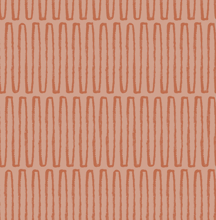 Lars Coral Retro Wave Wallpaper by A-Street Prints Hannah Covers about 56.4 square feet 20.5-in by 33-ft long roll Unpasted 20.9 - Fabric Carolina -