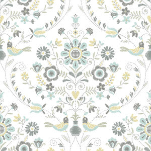 Britt Sea Green Embroidered Damask Wallpaper by A-Street Prints
