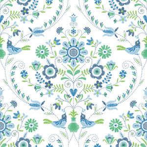 Britt Sapphire Embroidered Damask Wallpaper by A-Street Prints